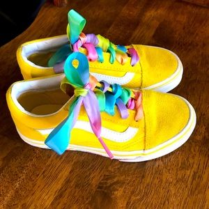 Kids Yellow/rainbow Vans (Old School) lace up shoes (used in good condition)